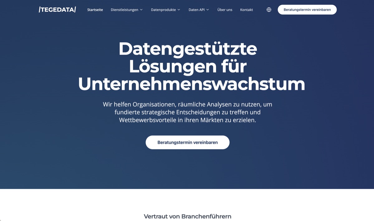 Screenshot der Website tegedata.de